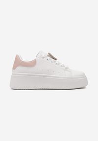 Born2be - Biało-Różowe Sneakersy Caius. Kolor: biały. Materiał: materiał, satyna, skóra ekologiczna. Szerokość cholewki: normalna. Obcas: na platformie #4