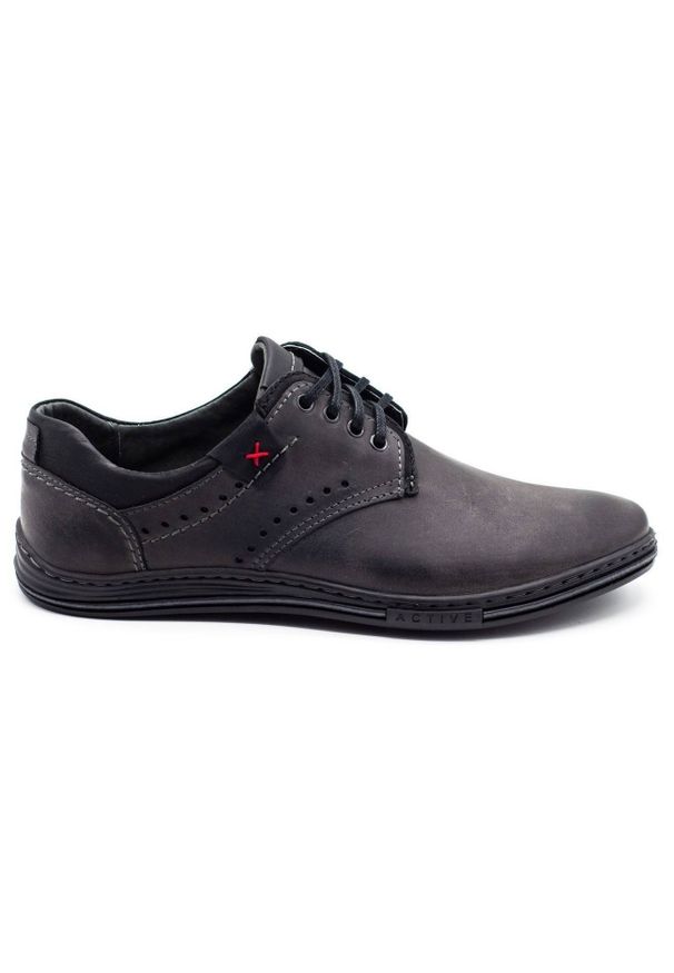 Polbut Buty męskie casual 402 szare. Okazja: na co dzień. Kolor: szary. Materiał: skóra, jeans. Sezon: jesień, wiosna. Styl: casual