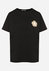 Born2be - Czarny T-shirt z Bawełny Ozdobiony Haftem Kwiatka Nalariael. Okazja: na co dzień. Kolor: czarny. Materiał: bawełna. Wzór: haft, aplikacja, kwiaty. Styl: casual, elegancki #4