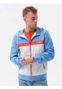 Ombre Clothing - Kurtka męska wiatrówka z kapturem - niebieska V2 - Rozmiar: XL. Typ kołnierza: kaptur. Kolor: niebieski. Materiał: poliester