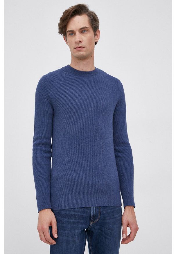 Sisley Sweter z domieszką wełny męski kolor granatowy. Okazja: na co dzień. Kolor: niebieski. Materiał: wełna. Długość rękawa: długi rękaw. Długość: długie. Styl: casual