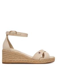 TOMMY HILFIGER - Tommy Hilfiger Espadryle Mid Wedge Espad X Cross FW0FW09332 Beżowy. Kolor: beżowy. Materiał: materiał #1