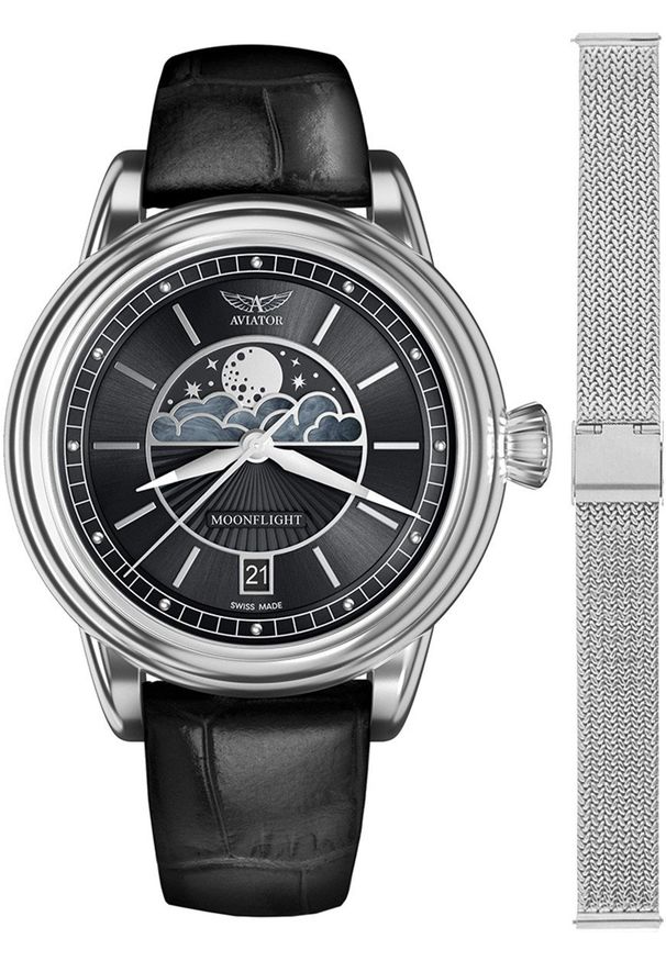 AVIATOR - Zegarek damski Aviator V.1.33.0.252.4-SET srebrny. Kolor: srebrny