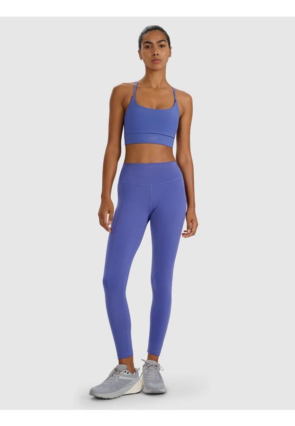 4f - 4F Legginsy treningowe szybkoschnące damskie - granatowe XS. Kolor: niebieski. Materiał: włókno, elastan, dzianina, materiał, syntetyk. Wzór: gładki, ze splotem. Sport: fitness