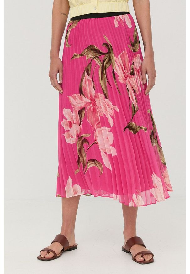 Marella spódnica kolor różowy midi rozkloszowana. Kolor: różowy. Materiał: tkanina, poliester