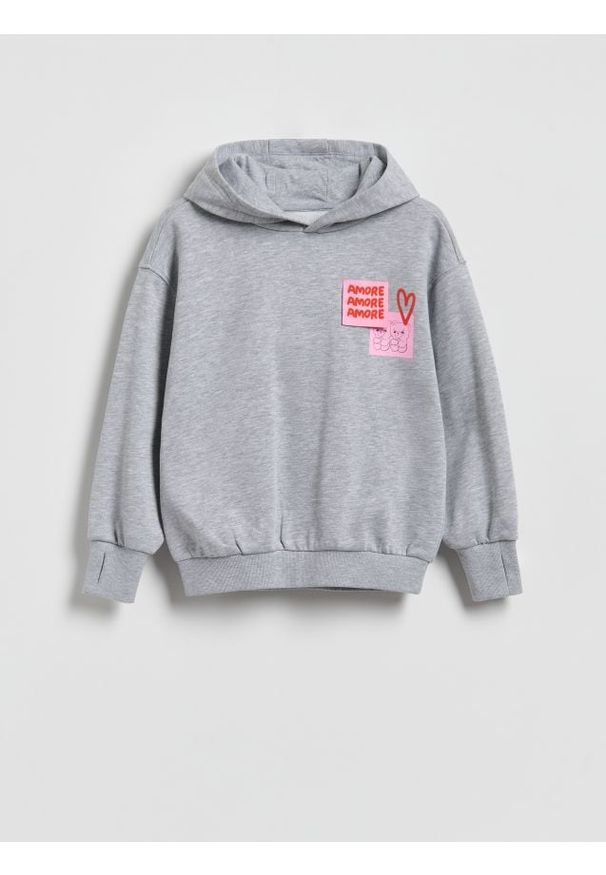 Reserved - Bluza z aplikacją na plecach - jasnoszary. Kolor: szary. Materiał: bawełna, dzianina. Wzór: aplikacja