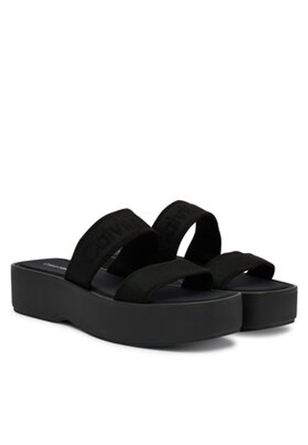 Calvin Klein Klapki Flatform Sndl Webbing HW0HW02878 Czarny. Kolor: czarny. Materiał: materiał