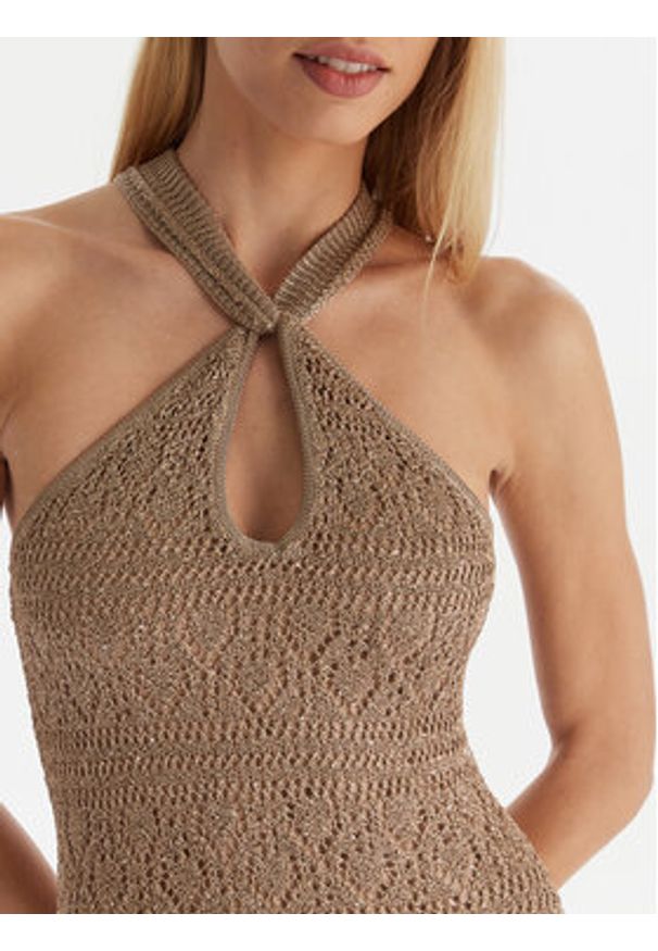 Guess Sukienka dzianinowa W5YK48 Z37G0 Beżowy Slim Fit. Kolor: beżowy. Materiał: syntetyk