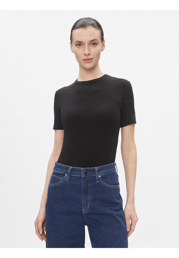 Calvin Klein T-Shirt Modal Rib Ss Tee K20K206404 Czarny Slim Fit. Kolor: czarny