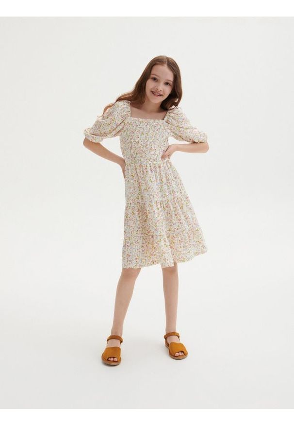 Reserved - Sukienka we wzór - złamana biel. Materiał: dzianina