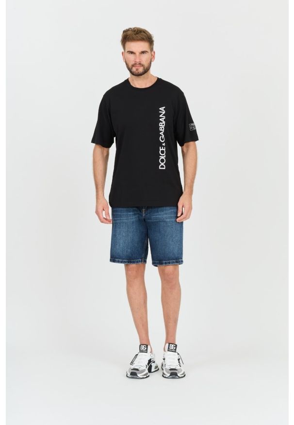 Dolce and Gabbana - DOLCE & GABBANA Czarny męski bawełniany t-shirt, Rozmiar 52. Kolor: czarny. Materiał: bawełna