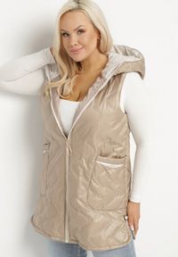 Born2be - Ciemnobeżowa Kamizelka Pikowana z Kieszeniami Eralithis. Okazja: na co dzień. Kolekcja: plus size. Kolor: beżowy. Materiał: jeans, materiał. Styl: casual, elegancki #5