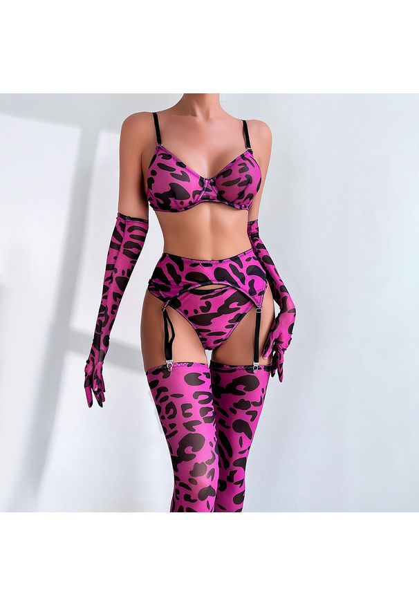 Intica - Komplet bielizny z pończochami na specjalne okazje Veronie. Kolor: wielokolorowy. Materiał: skóra, materiał