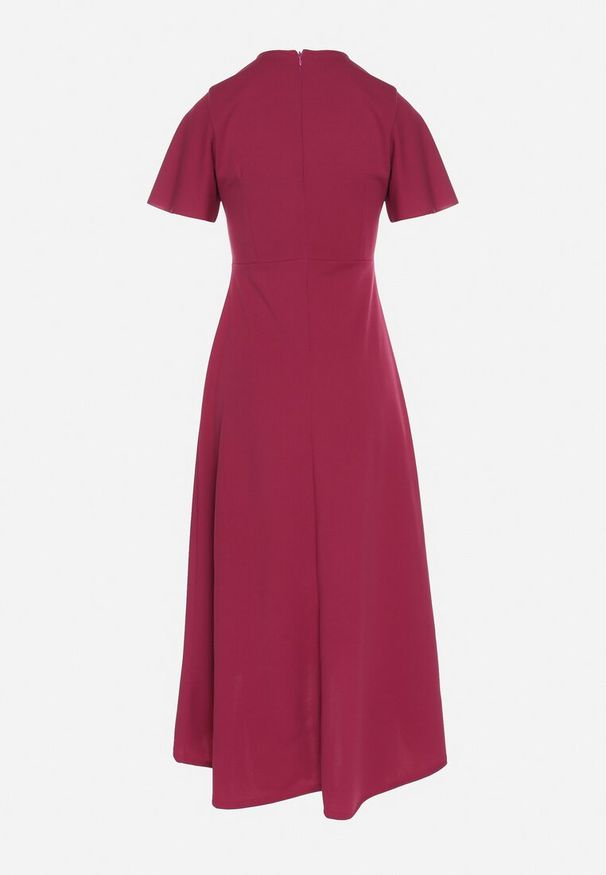 Born2be - Bordowa Rozkloszowana Sukienka Ozdobiona Marszczeniem Odallica. Kolor: czerwony. Wzór: aplikacja. Typ sukienki: rozkloszowane. Styl: elegancki