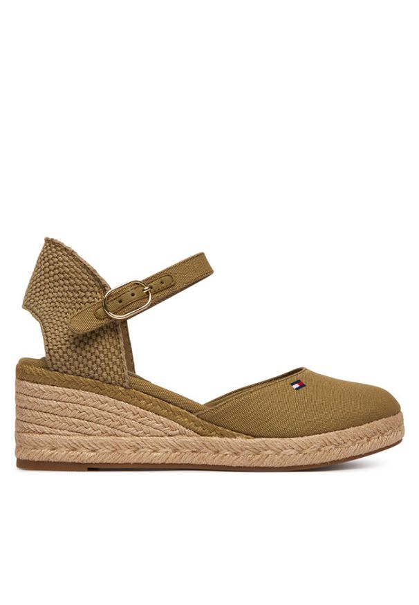 TOMMY HILFIGER - Tommy Hilfiger Espadryle Mid Wedge Espad Closed Toe FW0FW09233 Brązowy. Kolor: brązowy. Materiał: materiał
