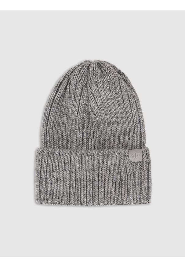 4f - 4F Czapka zimowa z dodatkiem wełny damska - szara Uniwersalny. Kolor: szary. Materiał: wełna. Sezon: zima. Styl: casual, klasyczny