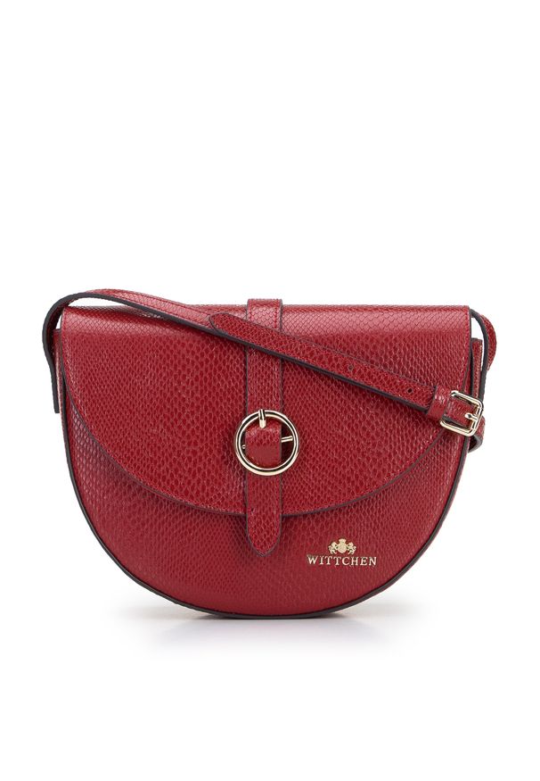 Wittchen - Damska listonoszka ze skóry lizard z okrągłą klamerką. Kolor: czerwony. Wzór: aplikacja, haft. Dodatki: z haftem. Materiał: skórzane. Styl: elegancki