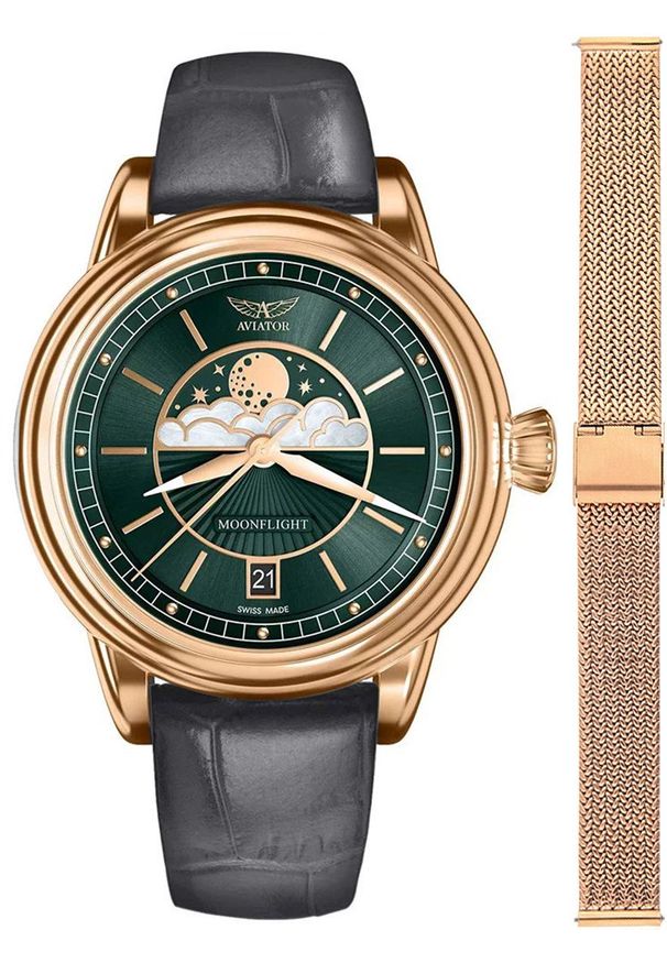 AVIATOR - Zegarek damski Aviator V.1.33.2.263.4GM-SET różowe złoto. Kolor: złoty, wielokolorowy, różowy