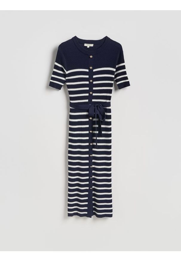 Reserved - Sukienka maxi z wiskozy - granatowy. Kolor: niebieski. Materiał: wiskoza. Typ sukienki: proste. Długość: maxi