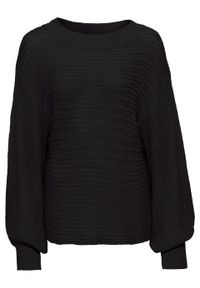 Sweter oversize w ażurowy wzór bonprix czarny. Kolor: czarny. Wzór: ażurowy #1