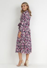 Born2be - Fuksjowa Koszulowa Sukienka Midi z Wiązanym Paskiem Evalyn. Kolor: różowy. Materiał: materiał. Długość rękawa: długi rękaw. Typ sukienki: koszulowe. Długość: midi #6