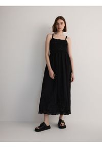 Reserved - Sukienka na ramiączka - czarny. Kolor: czarny. Materiał: bawełna, materiał. Długość rękawa: na ramiączkach