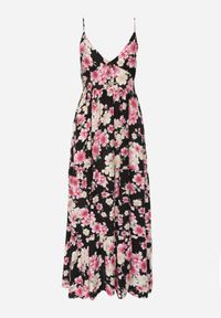 Renee - Czarna Sukienka Kydatea. Typ kołnierza: dekolt w kształcie V. Kolor: czarny. Materiał: wiskoza, tkanina. Długość rękawa: na ramiączkach. Wzór: nadruk, kwiaty, kolorowy. Typ sukienki: rozkloszowane. Styl: wakacyjny. Długość: maxi #2