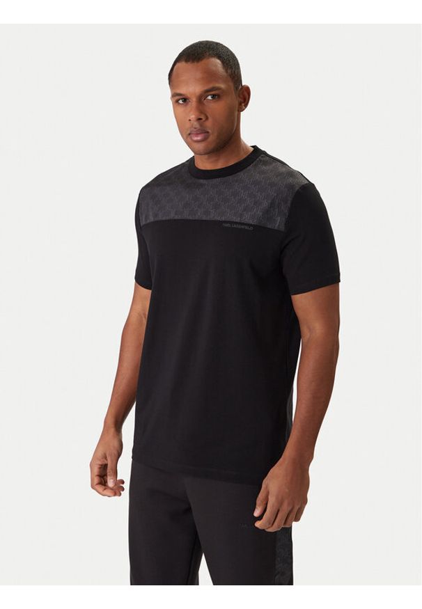 Karl Lagerfeld - KARL LAGERFELD T-Shirt 755030 561221 Czarny Regular Fit. Typ kołnierza: dekolt w karo. Kolor: czarny. Materiał: bawełna