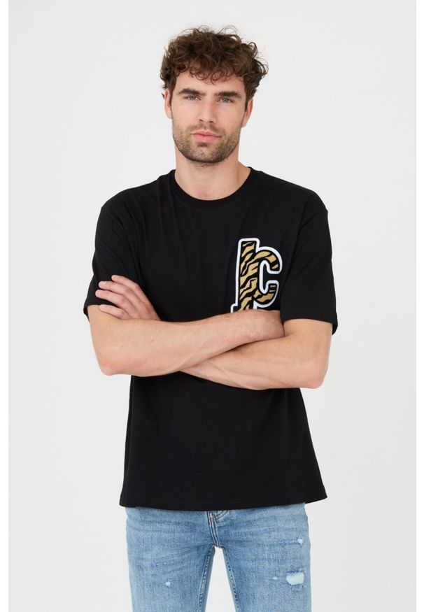 Just Cavalli - JUST CAVALLI Czarny męski T-shirt R Patch JC, Rozmiar S. Kolor: czarny