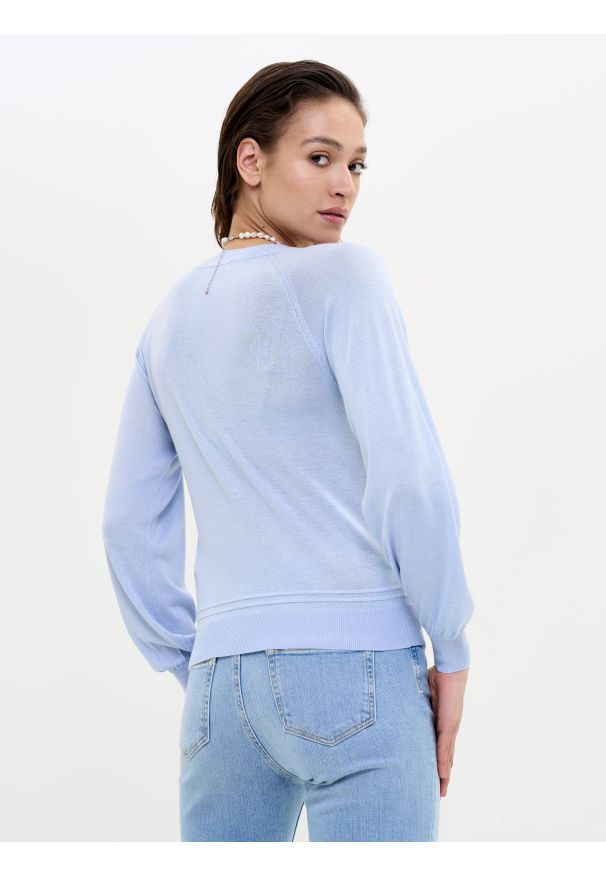 Big-Star - Sweter damski z wiskozy niebieski Simona 400. Kolor: niebieski. Materiał: wiskoza. Wzór: aplikacja. Styl: wakacyjny, klasyczny, vintage