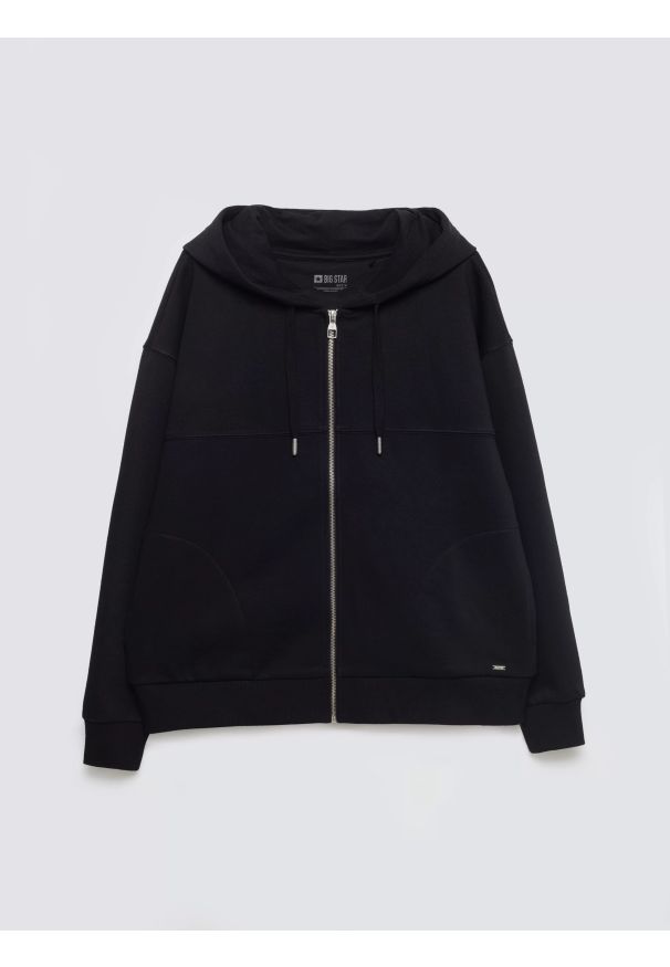 Big-Star - Bluza damska z kapturem rozpinana czarna Selina 906. Okazja: na co dzień. Typ kołnierza: kaptur. Kolor: czarny. Materiał: dzianina. Wzór: ze splotem. Styl: casual