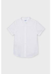 Mayoral - Koszula dziecięca. Typ kołnierza: kołnierzyk stójkowy. Kolor: biały. Materiał: tkanina, len, materiał, bawełna. Wzór: gładki #1