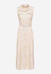 Born2be - Beżowa Koszulowa Sukienka Ozdobiona Paskiem Mavorelle. Okazja: na co dzień. Kolor: beżowy. Wzór: aplikacja. Typ sukienki: koszulowe. Styl: casual, elegancki #7