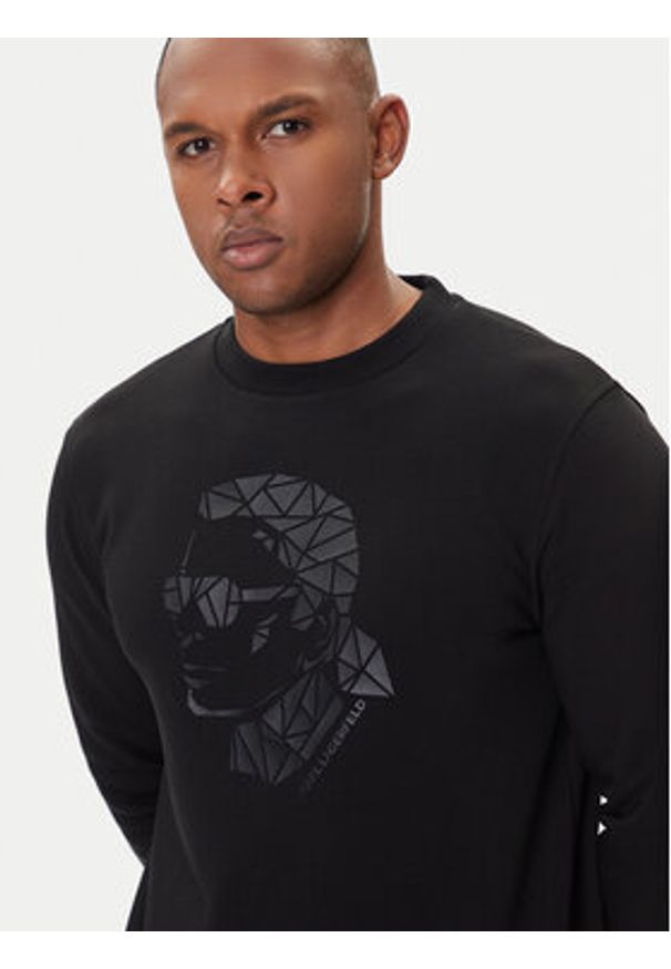 Karl Lagerfeld - KARL LAGERFELD Bluza 705042 554910 Czarny Regular Fit. Typ kołnierza: dekolt w karo. Kolor: czarny. Materiał: bawełna