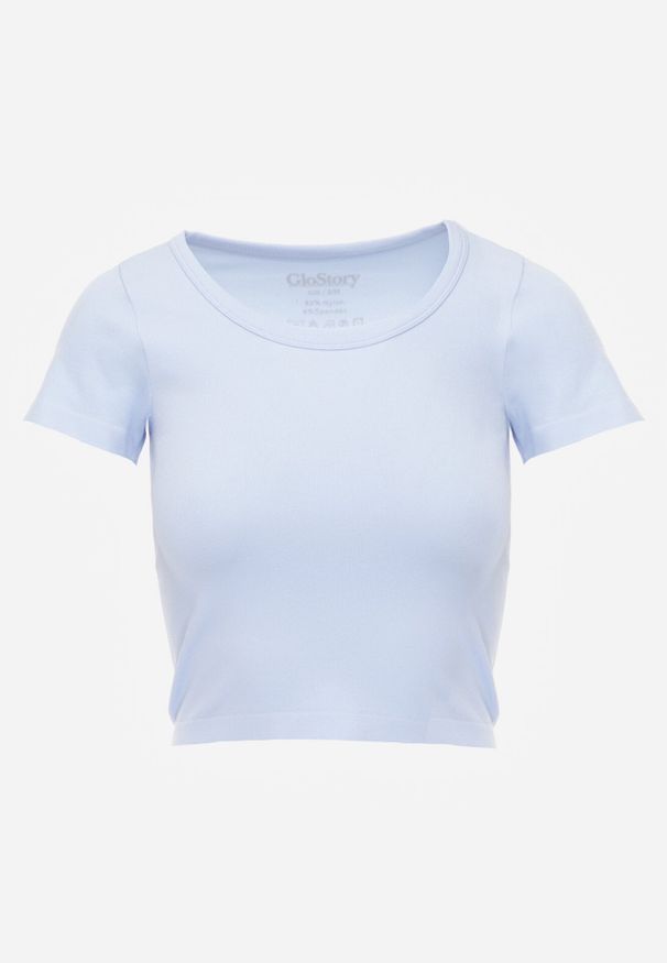 Born2be - Niebieski Gładki T-shirt o Krótszym Kroju Errora. Okazja: na co dzień. Kolor: niebieski. Materiał: jeans, materiał. Długość: krótkie. Wzór: gładki. Styl: casual