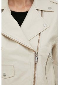 2NDDAY ramoneska skórzana damska kolor beżowy przejściowa. Kolor: beżowy. Materiał: skóra. Wzór: gładki #4