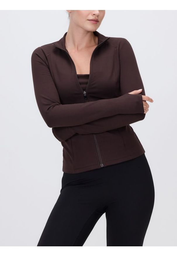 Reserved - Sportowa bluza z suwakiem - ciemnobrązowy. Kolor: brązowy. Materiał: dzianina. Styl: sportowy