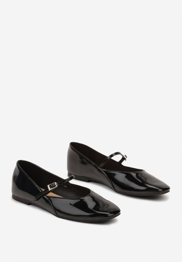 Born2be - Czarne Eleganckie Balerinki w Stylu Mary Jane z Klamerką Naivina. Okazja: na spacer, do pracy, na spotkanie biznesowe. Kolor: czarny. Materiał: jeans. Wzór: gładki. Styl: elegancki