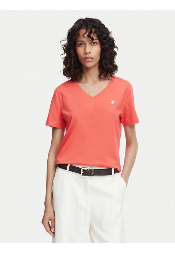 Beverly Hills Polo Club T-Shirt P-SS26W-TS516518 Koralowy Regular Fit. Typ kołnierza: polo. Kolor: pomarańczowy. Materiał: bawełna
