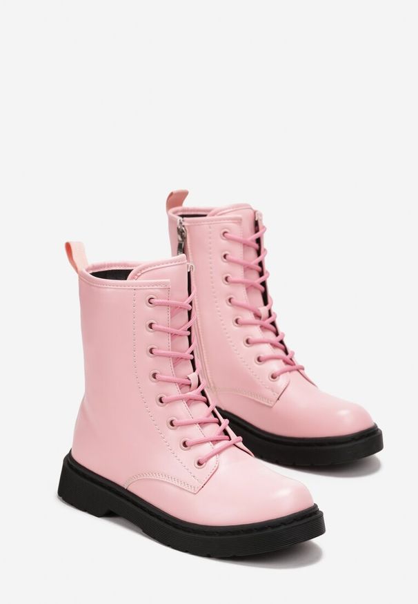 Born2be - Różowe Botki Workery Sznurowane Dorissen. Okazja: na imprezę, na spacer, na co dzień. Kolor: różowy. Materiał: jeans. Styl: elegancki, casual