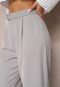 Renee - Szare Szerokie Spodnie z Zapięciem na Haczyk Brutris. Okazja: na co dzień. Stan: podwyższony. Kolor: szary. Styl: elegancki, casual #4