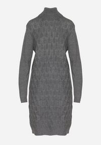 Born2be - Ciemnoszara Sweterkowa Sukienka z Wełną Bawełną i Golfem o Pudełkowym Kroju Akenavia. Okazja: na co dzień. Typ kołnierza: golf. Kolor: szary. Materiał: wełna, bawełna. Styl: casual, elegancki #7