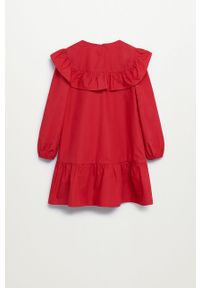 Mango Kids - Sukienka dziecięca POPLIN. Kolor: czerwony. Materiał: tkanina, bawełna. Wzór: gładki. Typ sukienki: rozkloszowane. Długość: mini #2