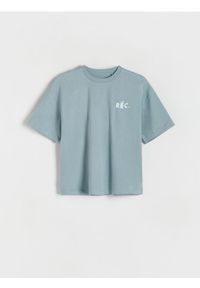 Reserved - T-shirt z nadrukiem - niebieski. Kolor: niebieski. Materiał: dzianina, włókno, bawełna. Wzór: nadruk #1