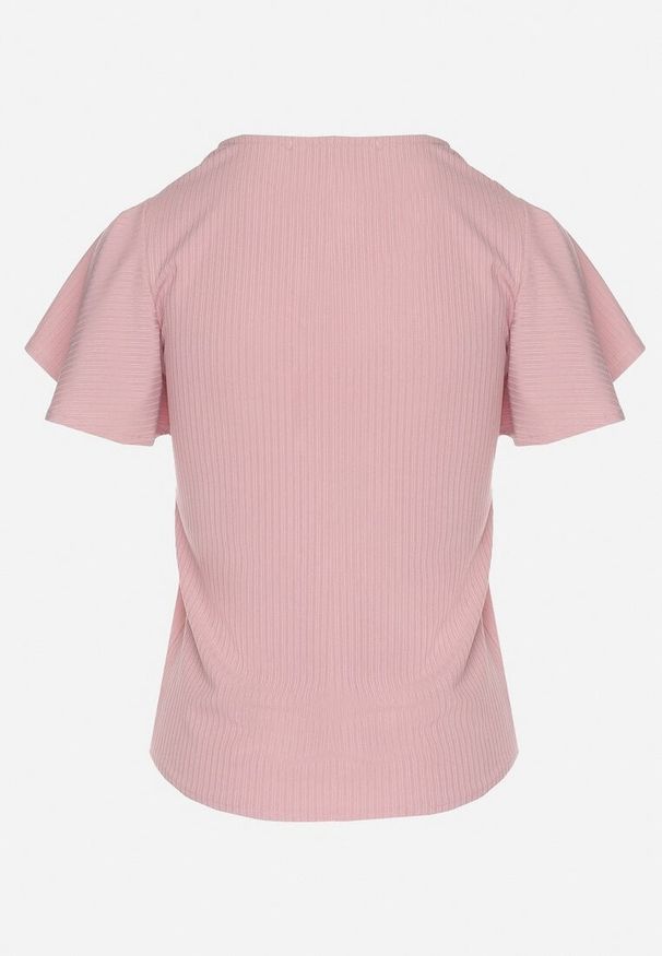 Born2be - Różowa Bluzka Ozdobiona Szerokimi Rękawami Sunlisa. Okazja: na co dzień. Kolor: różowy. Materiał: jeans. Wzór: aplikacja. Styl: casual, klasyczny