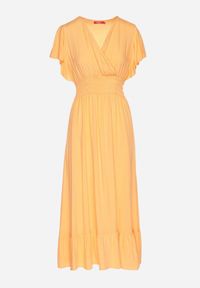 Born2be - Pomarańczowa Wiskozowa Kopertowa Sukienka o Rozkloszowanym Kroju Nellrive. Okazja: na co dzień. Typ kołnierza: dekolt w serek. Kolor: pomarańczowy. Materiał: wiskoza. Długość rękawa: krótki rękaw. Typ sukienki: kopertowe. Styl: casual, elegancki #2