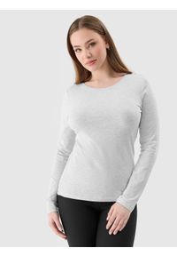 4f - 4F Longsleeve slim gładki damski - szary M. Okazja: na co dzień. Kolor: szary. Materiał: dzianina, bawełna, jersey, materiał, elastan. Długość rękawa: długi rękaw. Długość: długie. Wzór: gładki. Styl: sportowy, casual