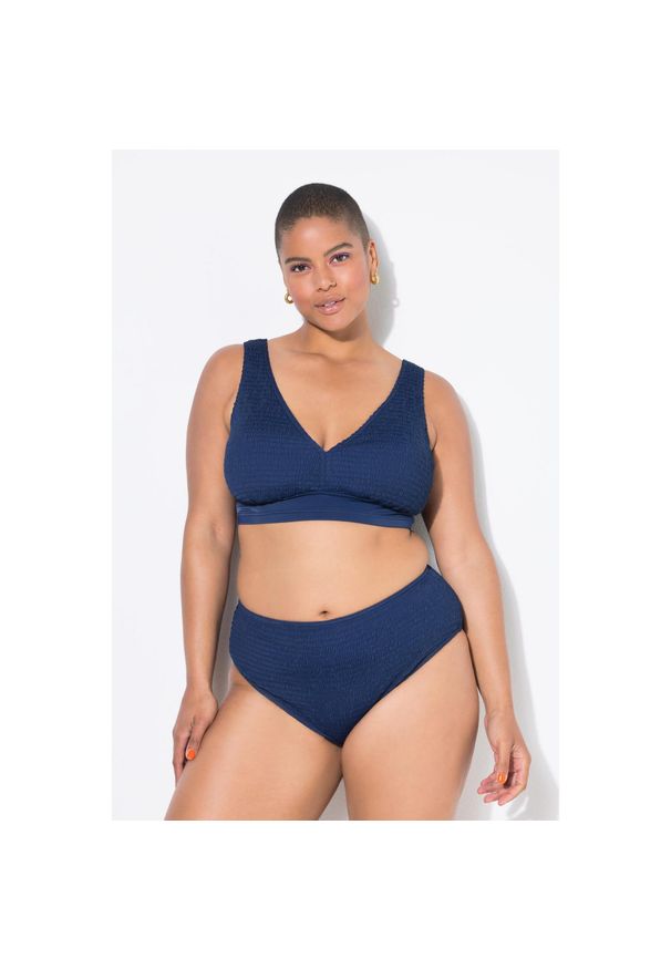 ULLA POPKEN - Damskie Figi od bikini figi wysoki stan drobna faktura. Stan: podwyższony. Kolekcja: plus size. Kolor: niebieski. Materiał: poliester, elastan, poliamid, materiał