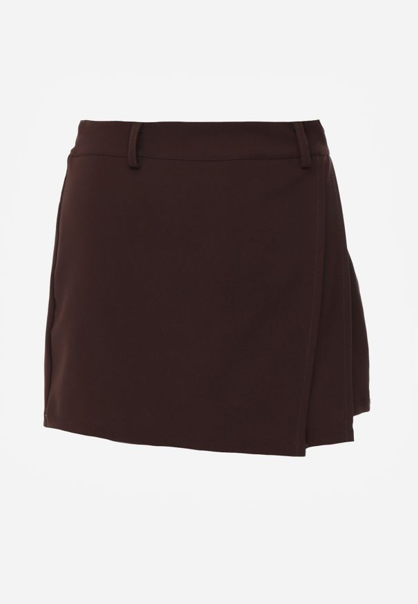 Born2be - Brązowe Eleganckie Spódnico-Szorty z Wysokim Stanem o Asymetrycznym Kroju Tinalina. Okazja: na co dzień, na imprezę, do pracy. Stan: podwyższony. Kolor: brązowy. Długość: krótkie. Styl: elegancki