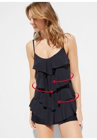bonprix - Sukienka kąpielowa shape, średni stopień modelowania sylwetki. Kolor: czarny. Materiał: materiał. Długość rękawa: na ramiączkach